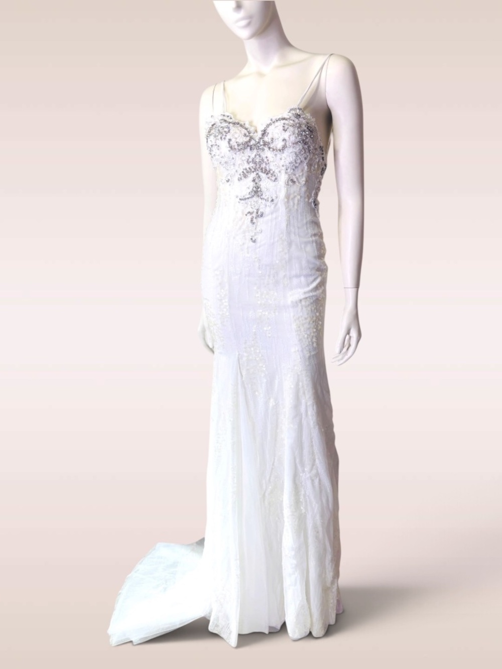 Unlabeled Ivory Rhinestone and Sequin Embellished Mermaid Bridal Gown with Train